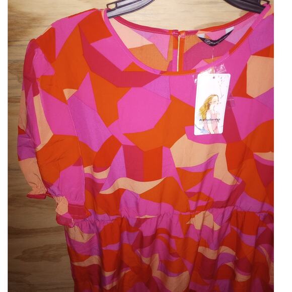 Women's Pretty Garden Maxi Dress NWT XL Abstract Statement Puff Sleeve - Picture 2 of 2